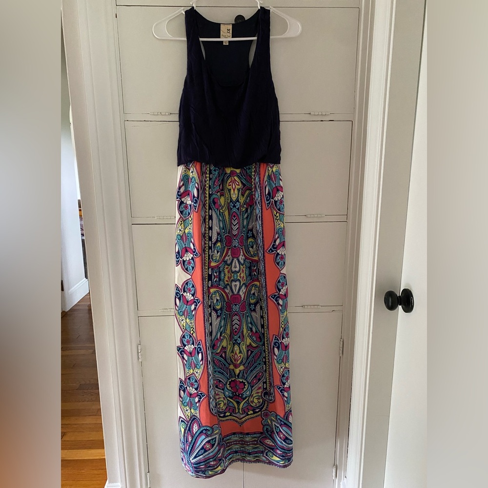 Pink Owl Black and Pink Halter Maxi Dress